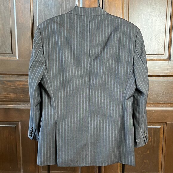 Hugo Boss Suit Coat Jacket Mens 44R Gray w/ Blue Stripe Wool Super 100 2-Btn USA - Picture 7 of 15